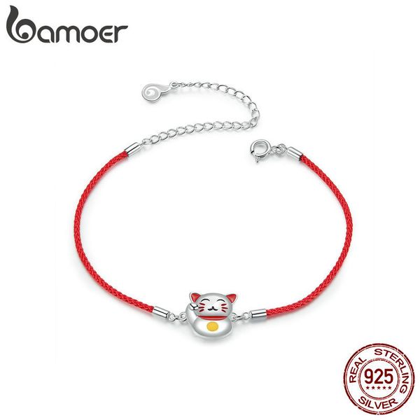 

bamoer lucky cat bracelet for girl adjustable red string rope relationship bracelets 925 sterling silver jewelry bijoux bsb012 cx200702, Black