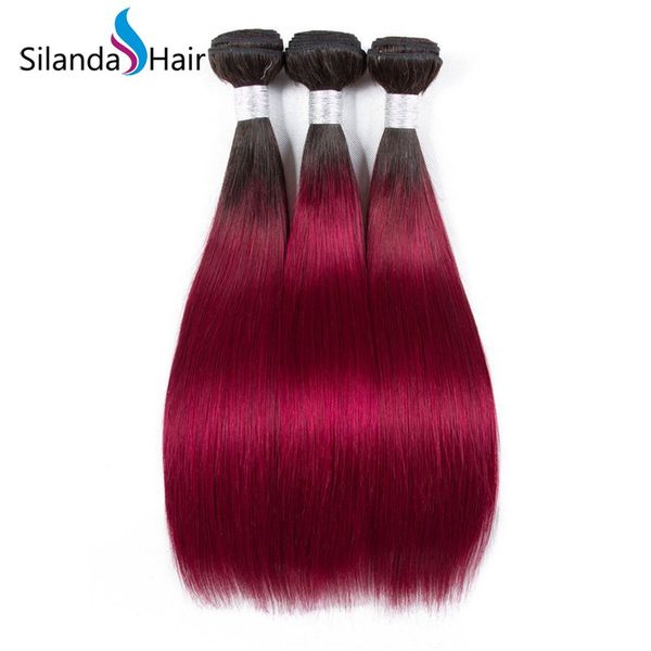Silanda Hair Ombre Color 2 Tone T 1b Burgundy Brazilian Remy