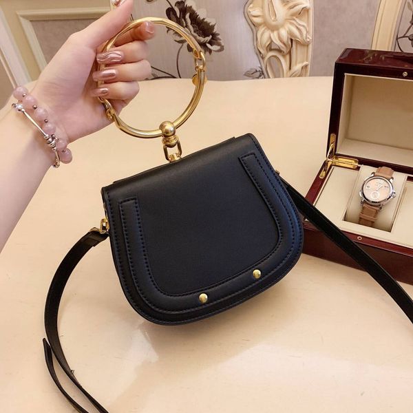 

new designer luxury handbags purses metal ring package saddle metal nile handle bag bracelet bag female shoulder messenger crossbody bags