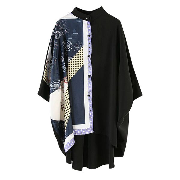 

tvvovvin irregular blouse women loose pluz size bat-wing sleeve europe blouses and female printed chiffon 2019 summer b677, White