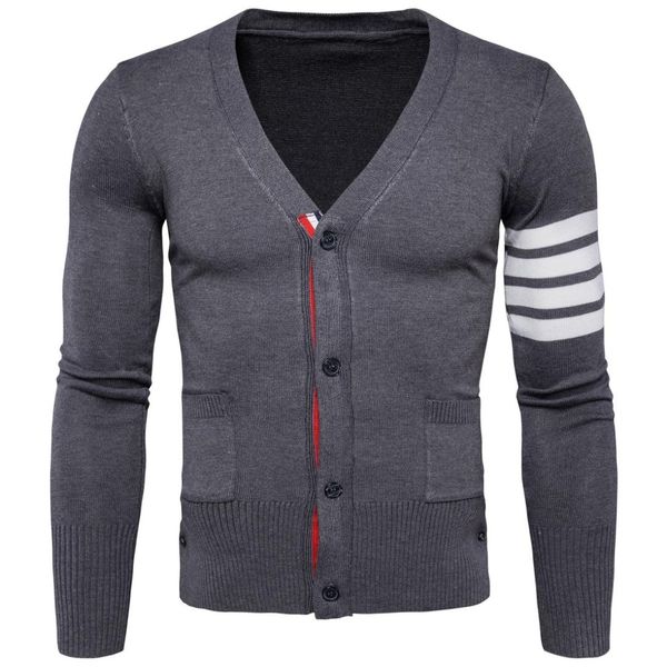 

men's 2017 autumn winter patchwork front button mens sweaters casual pocket slim fit knitted cardigan, White;black