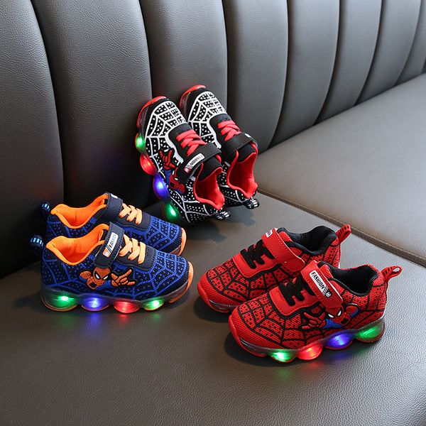 

children's shoes children's luminous shoes boys and girls running baby flash single led light sports net face, Black;red