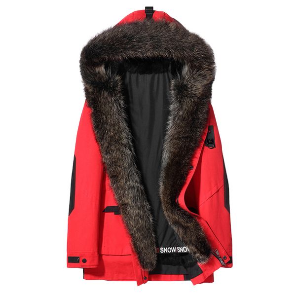 

winter warm jacket mens natural rabbit fur coats snow parkas raccoon fur collar detachable rabbit fur liner windbreaker outdoor ocercoat, Black