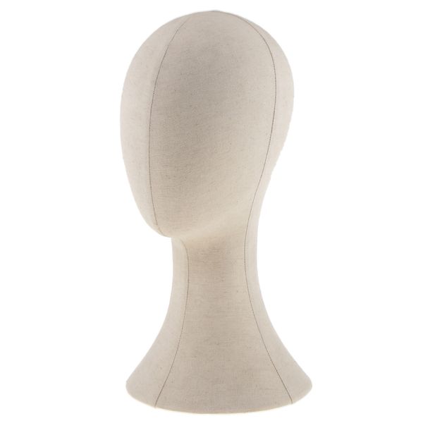 

22'' canvas block mannequin head wig hat making glasses holder display beige, White