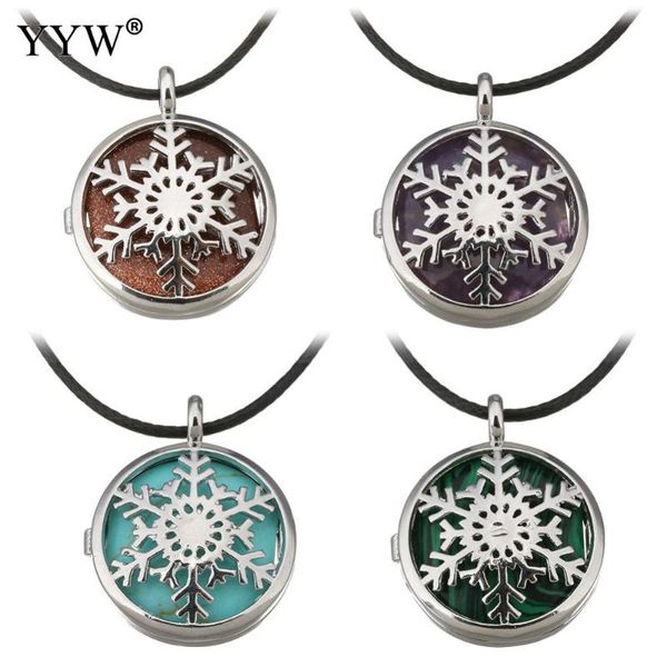 

flat round stone pendant necklace fantasies for womens men with nylon cord chain metal locket hollow box pendants gift, Silver