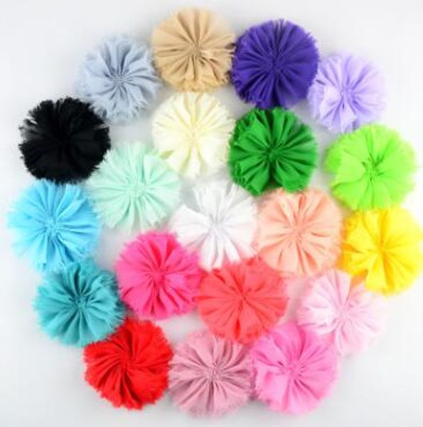 

16pcs rosette flower boutique puff flower chiffon flowers hair accessories boutique accessory headwear no clips no barrette, Slivery;white