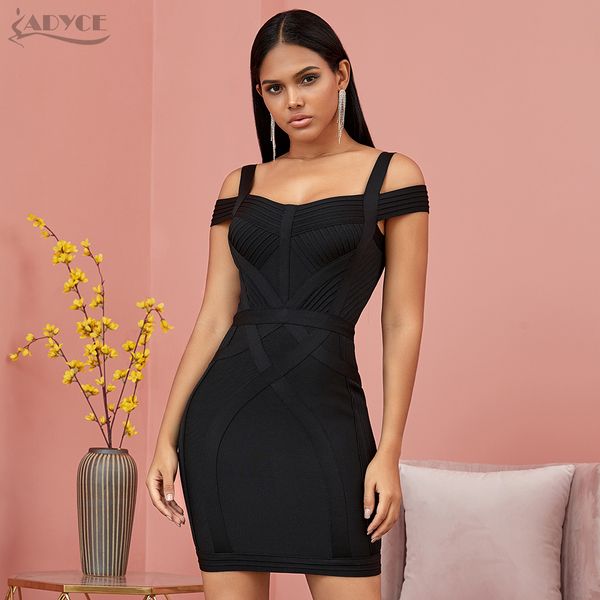 

adyce 2019 new off shoulder bodycon bandage dress women vestido v neck spaghetti strap club celebrity evening party dress, Black;gray