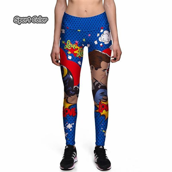 

new arrival animation women slim leggings trousers yoga fitness elastic tights girls 3d cartoon high waist blue gym pants, White;red