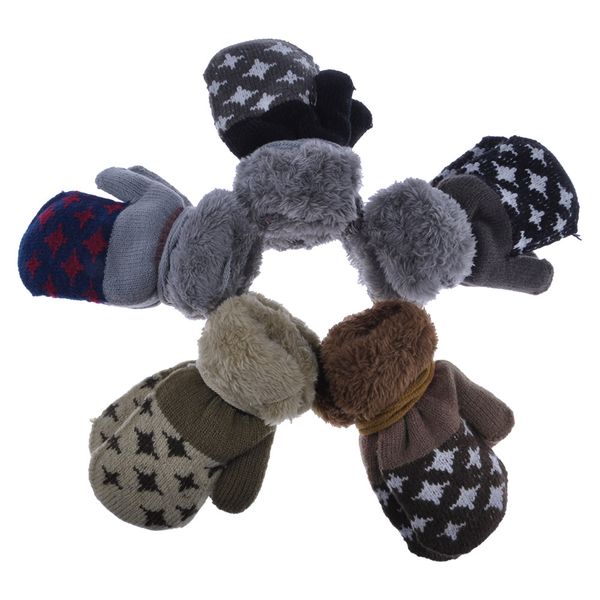 

full finger gloves children's soft knit double-layer design fashion warm and soft, White