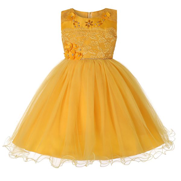 

girls dress europe and america sleeveless lace baby baby's first month wedding dress children princess girlsdress, Red;yellow