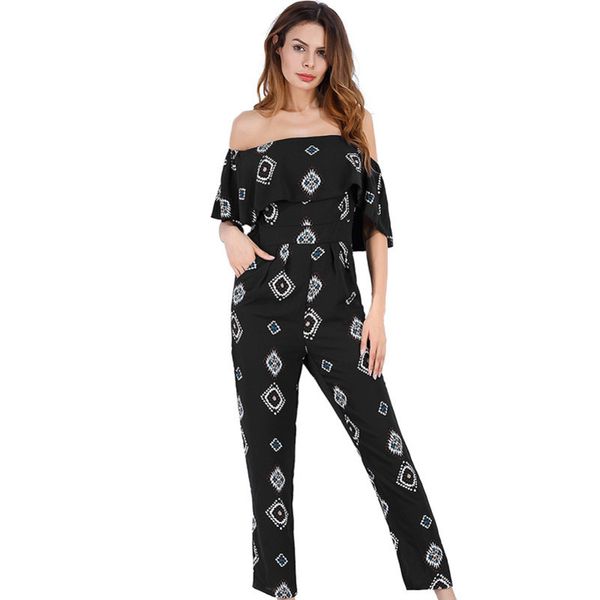 

women designer high waist ruffled pants chiffon printed jumpsuit womenu5rou5ro, Gray
