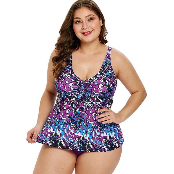 

wipalo women plus size plunge drawstring print swim set ladies casual sleeveless beach wear 2019 summer holiday bathing suit, White