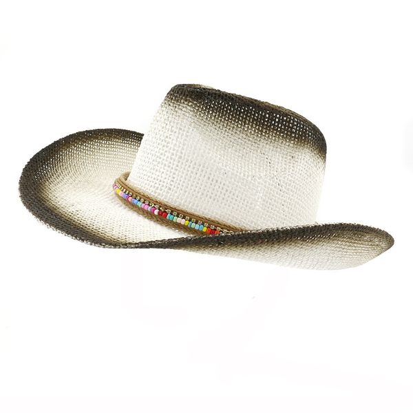 Vernice nera Spruzzo di carta Paglia Cappelli da cowboy occidentali Estate Donna Uomo Cappelli da spiaggia Tesa larga Protezione solare Amanti Cappello parasole