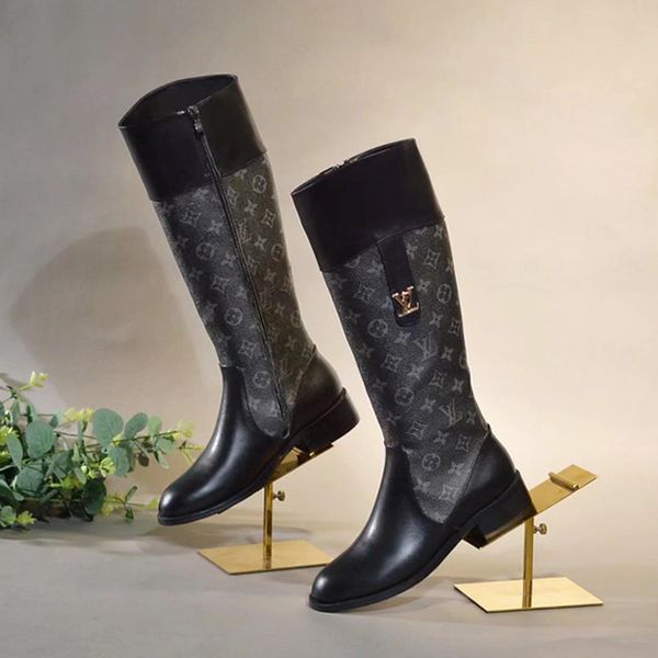 

2019c luxury designer printed stripes thigh-high boots women leather zip knee boots ,personality sequined fashion knee boots