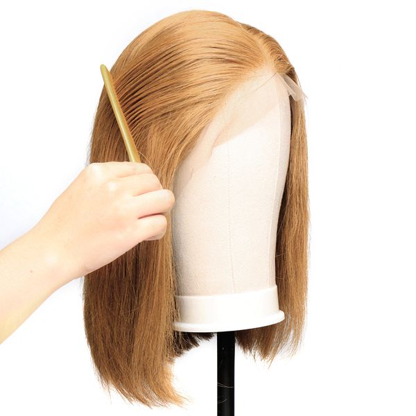 

13x6 lace front human hair wigs straight brazilian ombre honey blonde bob wigs bleached knot 150 density remy, Black