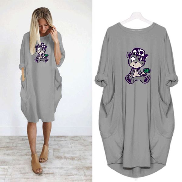 

ss womens cartoon printed shirts dresses 2020 fashion designer women long sleeve dress with pockets streetwear dresses, Black;gray