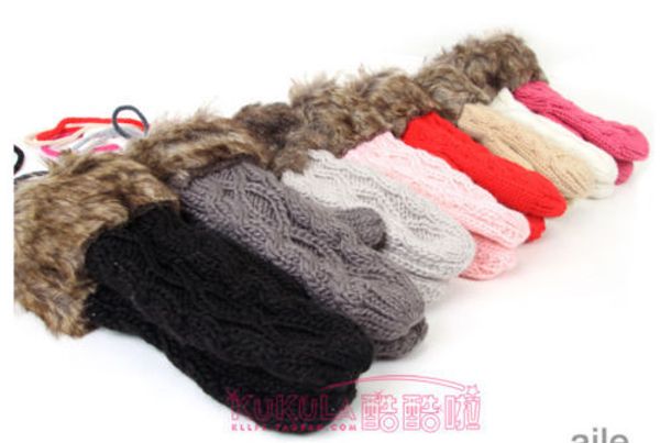 

fashion women' warm winter knit gloves mittens  fur lining, Blue;gray