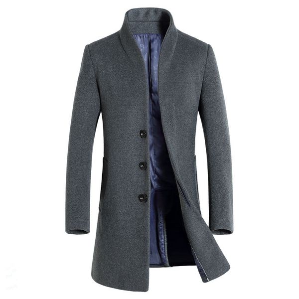 

new men's trench coats brand long classic casual woolen coats autumn winter dress windbreaker men slim fit size m-3xl, Black