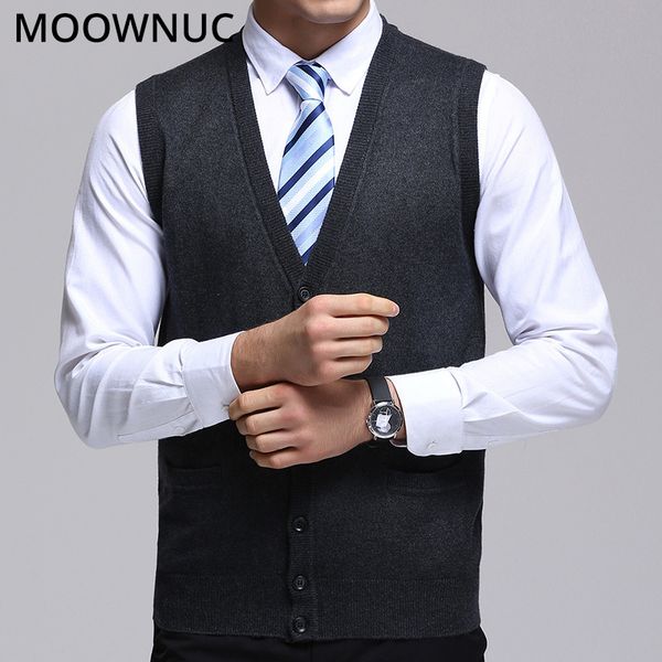 

sleeveless male cardigan vest sweater fashion business casual homme men classic style fit v-neck keep warm solid moownuc mwc, Black;white