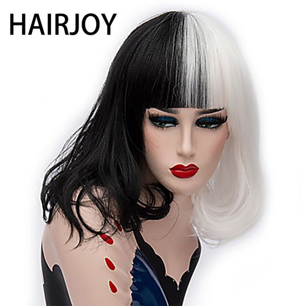 

hairjoy synthetic hair women black white medium straight wig