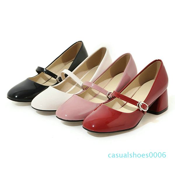 

2020 fashion mary jane shoes women mid heel pumps female buckle strap square toe dress shoes women spring summer pumps c06, Black