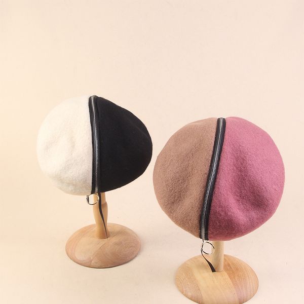 

winter berets hat for women two-tone wool knitted hats cashmere berets beanie lady painter bonnet girl hats female, Blue;gray