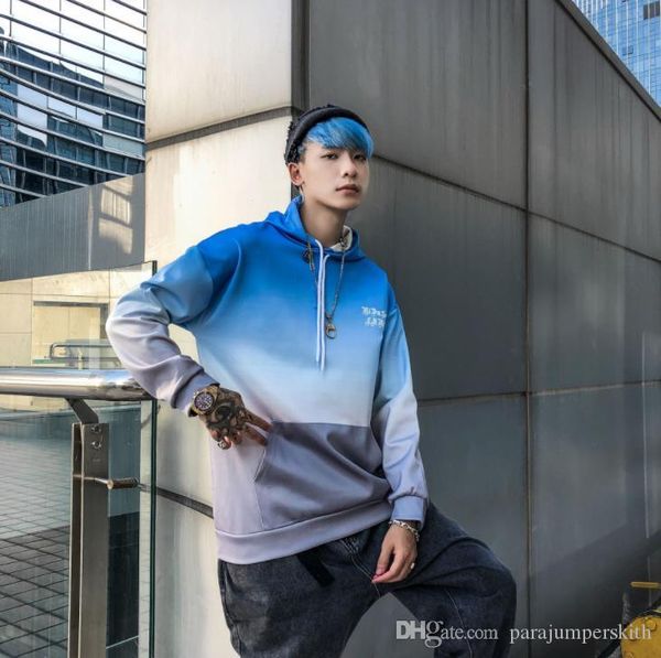 

mens gradient color designer hoodie fashion autumn mens hooded hoodies teenager hip hop street style pullovers, Black
