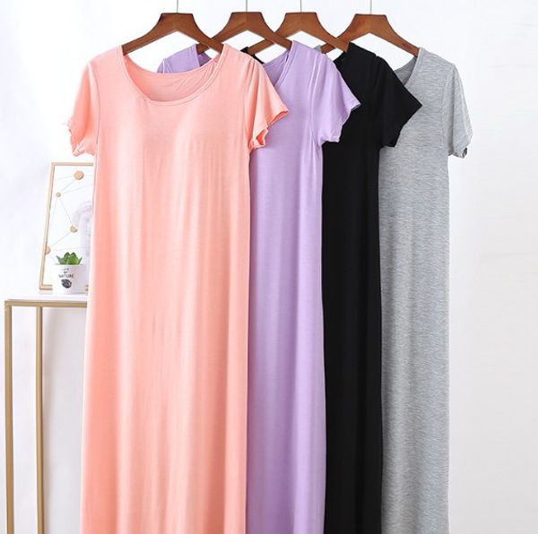 

bra padded modal cotton night dress short sleeve loose nightdress large size home wear female summer nightgown women nightshirt, Black;red