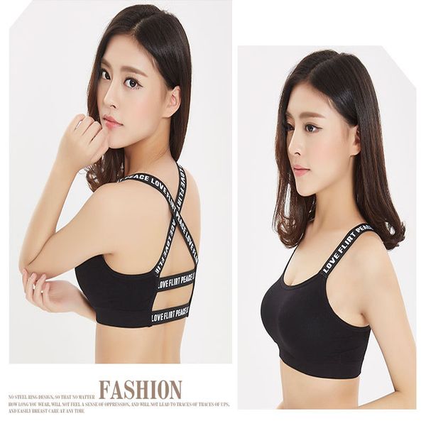 

women sport bra fitness letters yoga bra for cup a-d running yoga gym fitness crop women push up sports vest fit 68-98cm, White;black