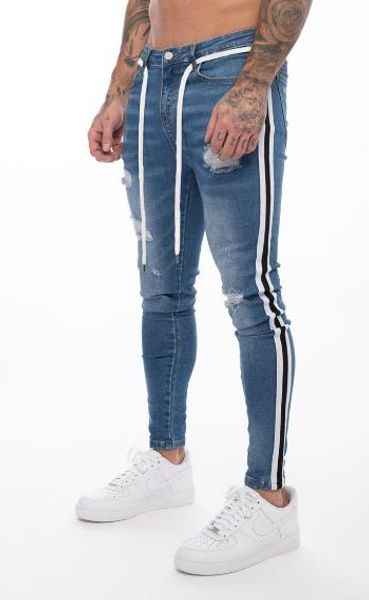 

luxury mens jeans fashion hole washed pencil pants designer distrressed slim jeans mens spring clothes, Blue