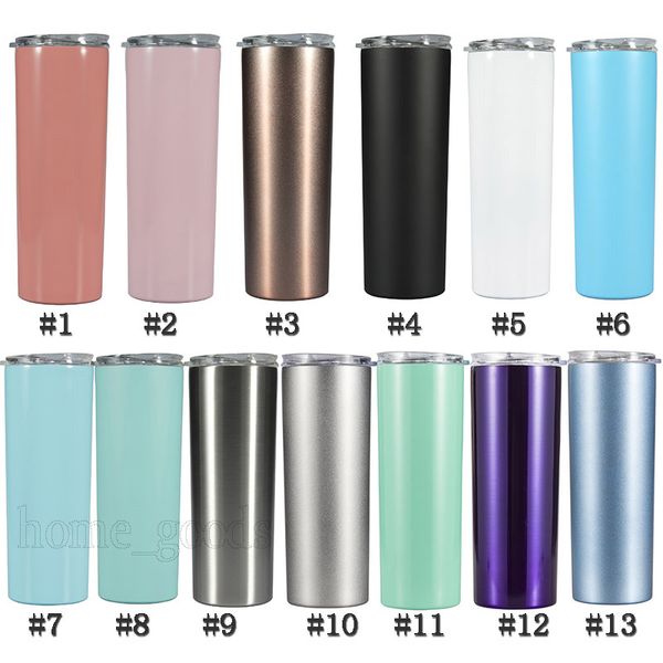 

20oz skinny tumblers cups stainless steel double wall 20 oz tumbler vacuum insulated straight bottle flask thermos beer coffee mugs with lid