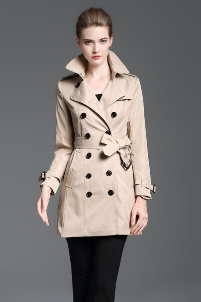 

women's trench coats long classic windbreaker waterproof british new high-end english style autumn winter gabadian solid color casual c, Tan;black