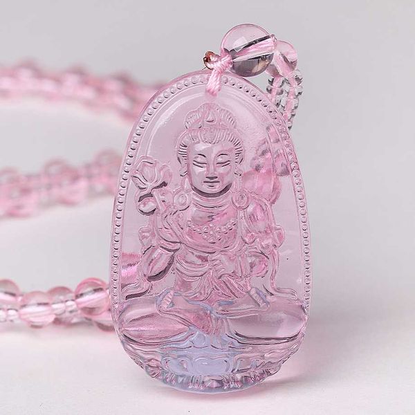 

5*3cm 3a pink healing crystal rose quartz necklace natural stone pendant buddha chain gift carved women men lucky amulet jewelry, Silver