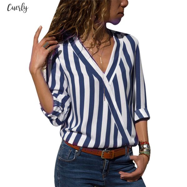 

2020 new women striped blouse shirt long sleeve v neck shirts casual blouse chiffon harajuku loose ol shirt blouse, White