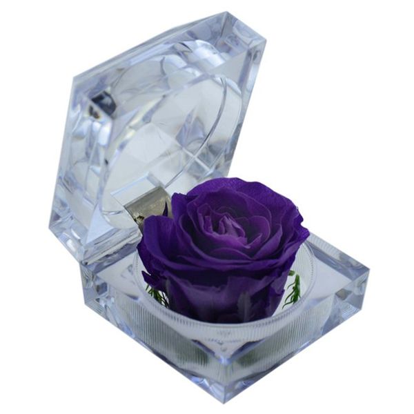 

handmade preserved rose with acrylic crystal ring box for proposal engagement