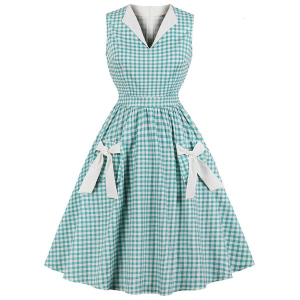 

women designer clothes plaid dress vintage dress women vintage dresses green plaid check print bowknot pockets vestidos summer plus size, Black;gray