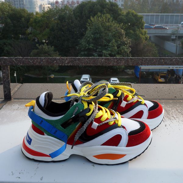 

newdiscvry plus size genuine leather + mesh women's chunky sneakers 2018 fashion platform women sneaker comfortable woman shoes mx20042, Black