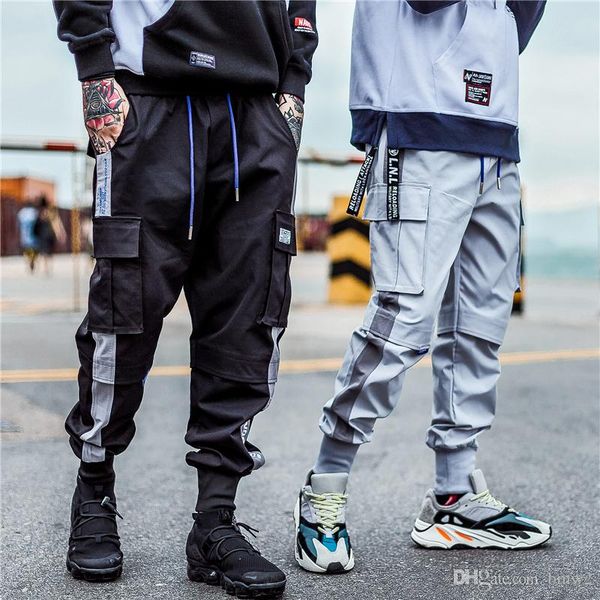 

cargo pocket track pants fashion 2019 harem joggers men high fashion urban streetwear hip hop slim fit trousers, Black