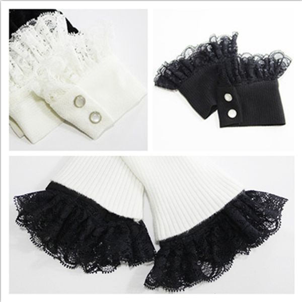 

1 pair sewing diy lace fake cuffs triming fabric sweater detachable wrist band decorative sleeves bbb0590, Blue;gray