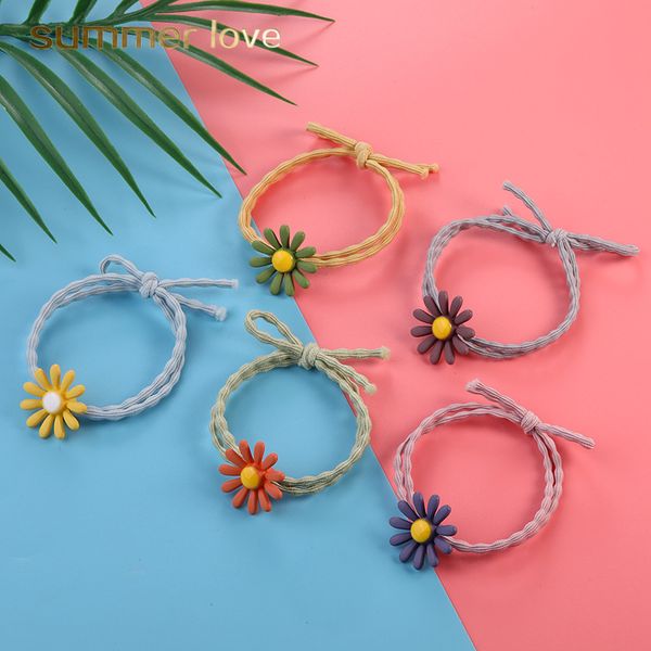 

cute elastic rubber hair bands small daisy flower ponytail holder high elasticity women girls kids hair ties rope children hair accessories, Pink
