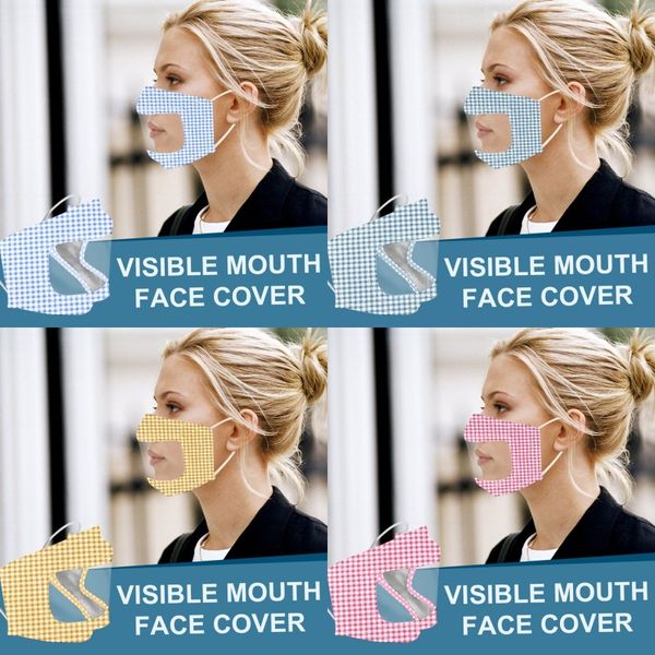 

dhl shipping visible mouth face cover anti-fog dust прозрачная маска глухонемые маски с прозрачным окном клетчатые однотонные маски для губ