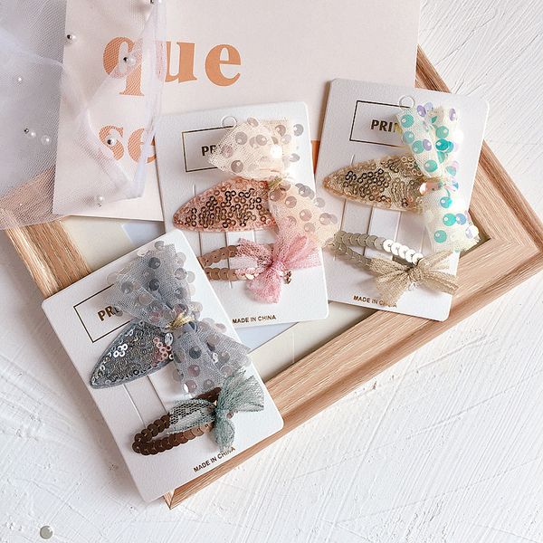

2020 new korea style sweet children hairpin sequins gauze bow hair clip simple barrettes for girl fashion hair accessories, Slivery;white