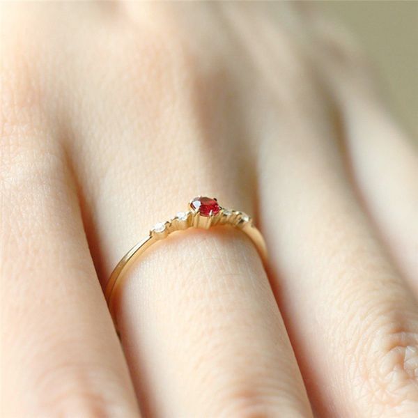 

boako dainty red stone rings for women gold thin gem crystal ring wedding jewelry rings size 10 anillos mujer girl z5, Slivery;golden