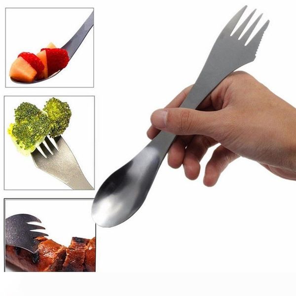

1 пк 3 в 1 из нержавеющей стали вилка ложка spork столовые приборы utensil combo кухня пикников на открытом воздухе совок нож вилка набор 20