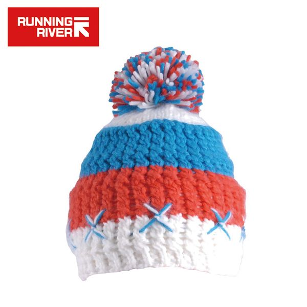 

running river brand skiing hat fleece lined cap for women striped thermal female cap size acrylic running sport #y4755, Black;white
