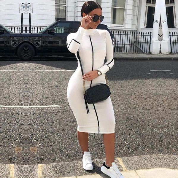 

women dresses solid color casual fashion long sleeve turtleneck dress white color long dress for girls autumn winter clothing, Black;gray