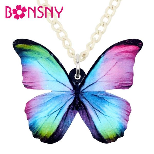 

acrylic new fashion colorful butterfly necklace pendant chain choker insect jewelry for women girls bijoux gift wholesale, Silver