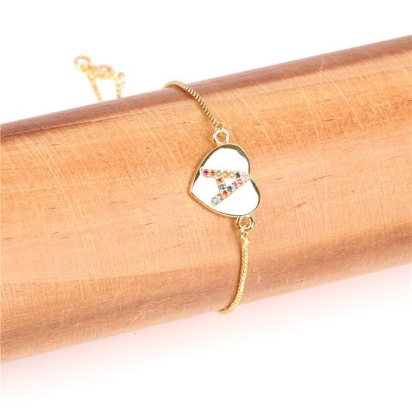 

european and american-style cross-border jewelry gift love heart-shaped bracelet womens 26 letters colorful zircon pulling bracelet, Black