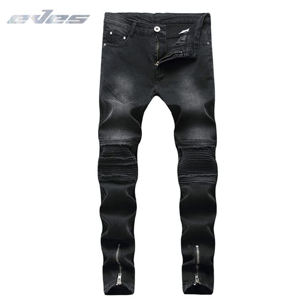 

eves mens wave ripped design moto biker jeans fashion slim skinny casual pencil motorcycle jeans men destroyed denim trousers, Blue