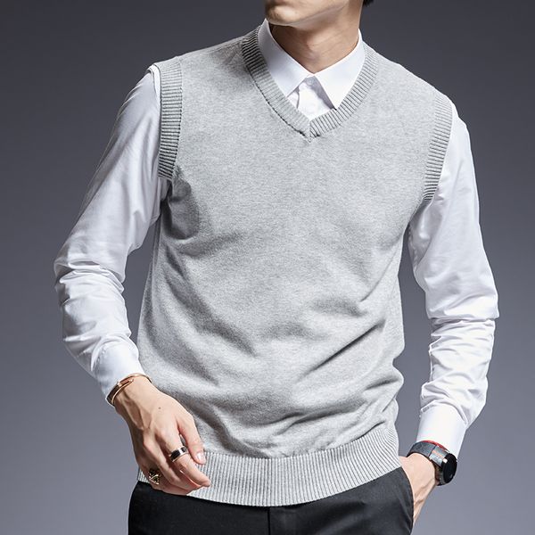 

2019 new fashion brand sweaters men pullovers sleeveles slim fit jumpers knit solid color autumn korean style casual men clothes, Black;white